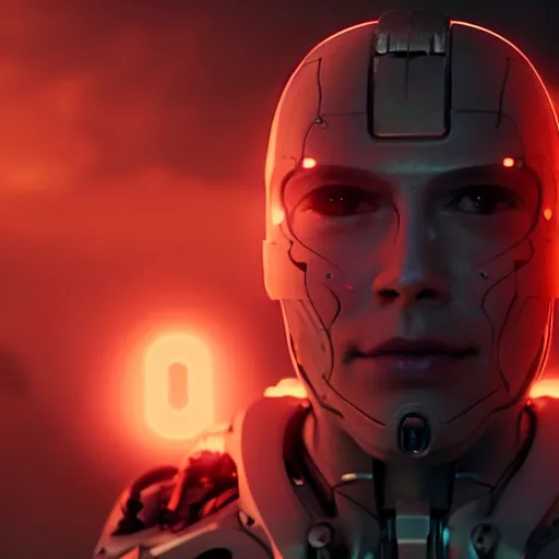 Prompt: movie still of cyborg with glowing third eye, cinematic composition, cinematic light, criterion collection, by squaresoft