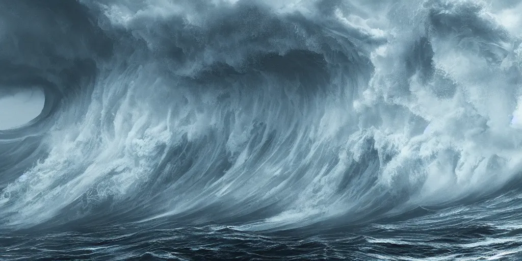 Prompt: detailed large waves. deep sea, layers, very detailed super storm, hyper realistic, impressive, very atmospheric, god ray, cinematic, deep, very high complexity, stunning, masterpiece, weather photography, very detailed. 4 k