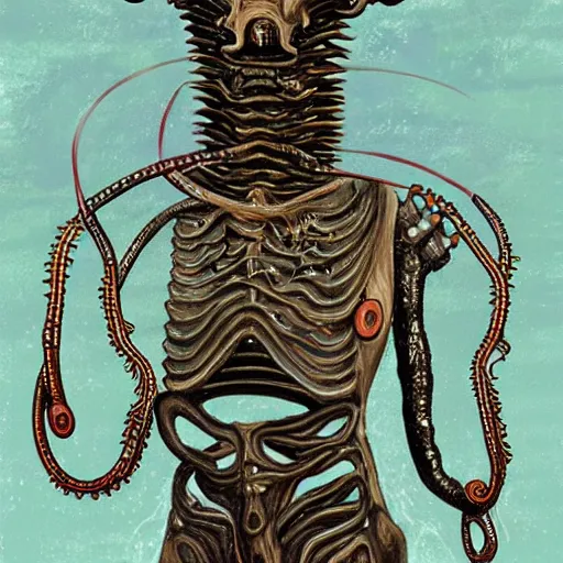 Prompt: painting of a lovecraftian human - machine hybrid