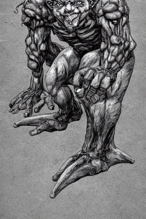 Image similar to humanoid hunched figure troll with 1 horn, ogre, fantasy, highly detailed, digital art, sharp focus, trending on art station, kentaro miura manga art style