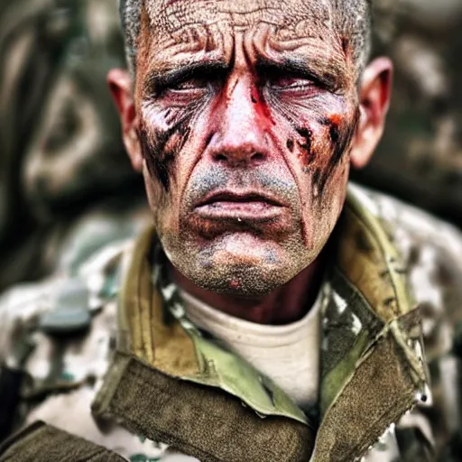 Image similar to soldier!!!!! portrait!!!!! pain, eyes, sadness, soft focus, national geographic