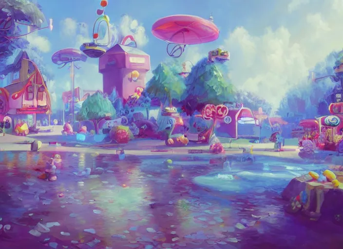 Image similar to concept art for a game candy themed, candy park, oil painting by jama jurabaev, extremely detailed, brush hard, artstation, for aaa game, high quality, brush stroke