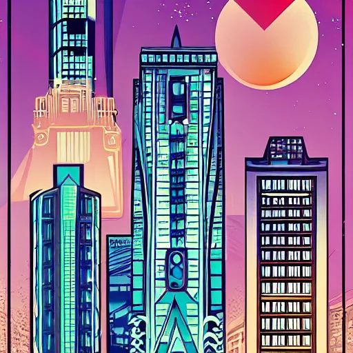 Image similar to retrofuturistic cityscape by Daarken