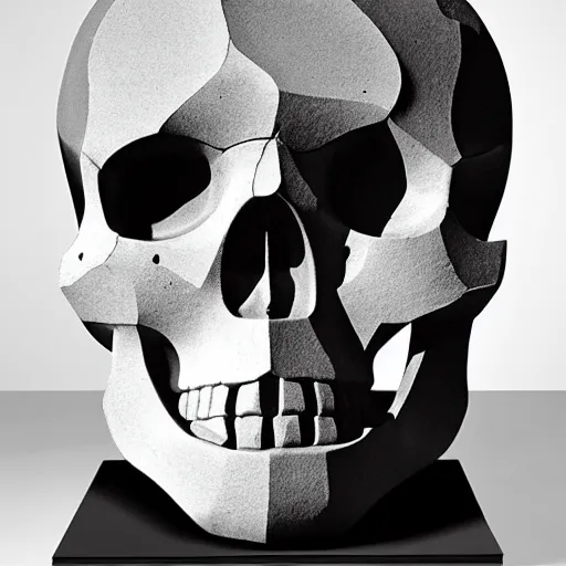 Image similar to a skull cubist sculpture black and white hard light