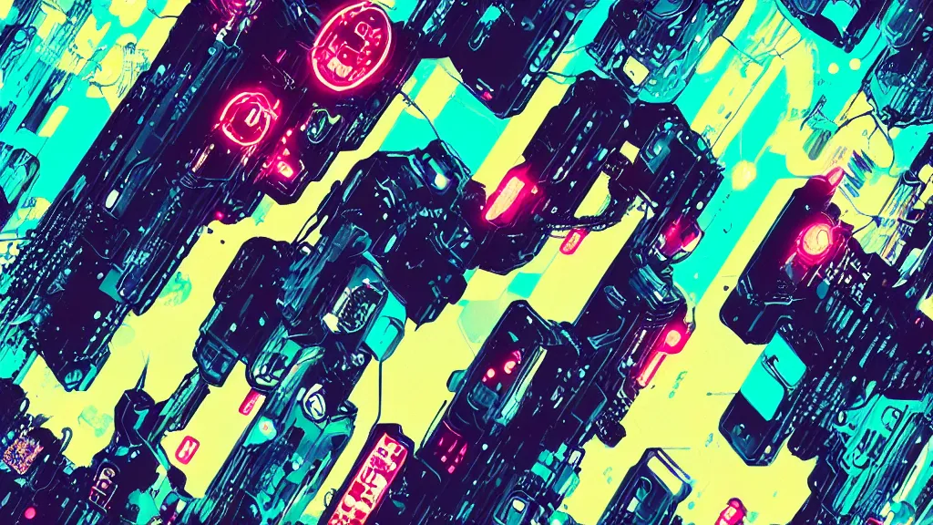 Image similar to dog futuristic japanese backlight cyberpunk by atey ghailan roy lichtenstein andy warhol ben - day dots, pop art, bladerunner, pixiv contest winner, cyberpunk style, cyberpunk color scheme, mechanical, high resolution, hd, intricate detail, fine detail, 4 k