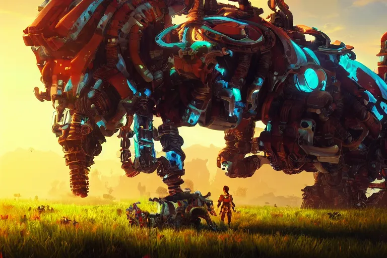 Image similar to grazer machine mecanical creature robot of horizon forbidden west horizon zero dawn bioluminiscence global illumination ray tracing hdr fanart arstation by ian pesty and alena aenami artworks in 4 k