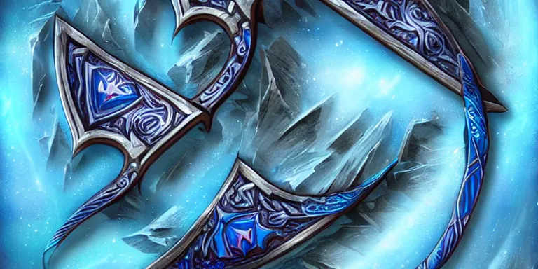 Image similar to glacier warrior bow, blue snow theme bow, fantasy bow of warrior, armored bow, glacier coloring, epic fantasy style art, fantasy epic digital art, epic fantasy weapon art