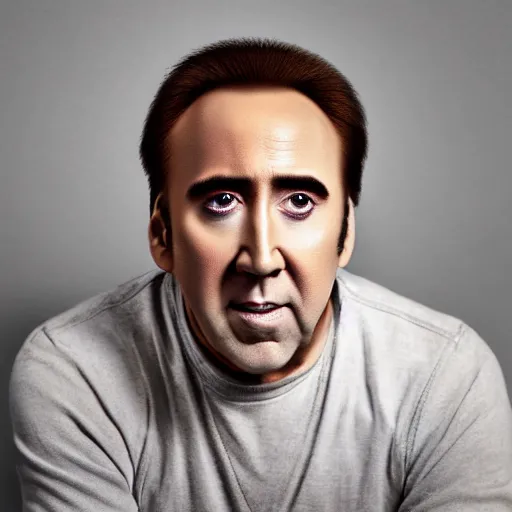 Image similar to Nicolas Cage portrait from a mall photography studio