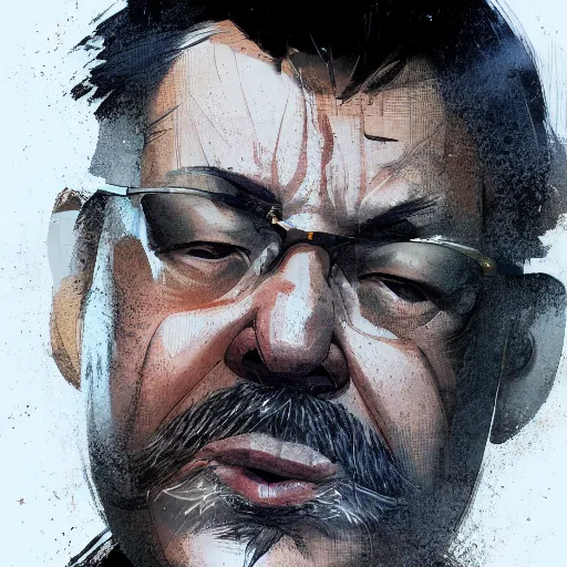 Image similar to portrait of an overweight 55 year old man with short gray hair and a thick, round gray beard, round cheeks, wearing a checkered shirt, dramatic lighting, illustration by Greg rutkowski, yoji shinkawa, 4k, digital art, concept art, trending on artstation