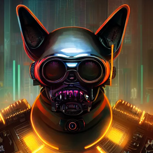 Prompt: a portrait of a evil dog dancing techno - style, cyberpunk concept art, trending on artstation, highly detailed, intricate, sharp focus, digital art, 8 k