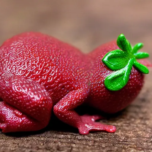 Prompt: a strawberry frog