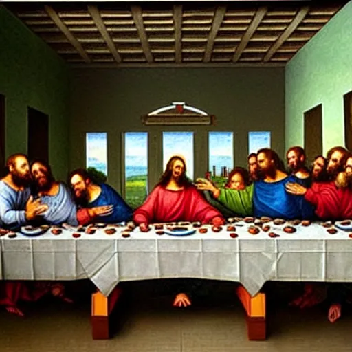 Image similar to the last supper jesus is joe biden, hyper realism renaissance art,