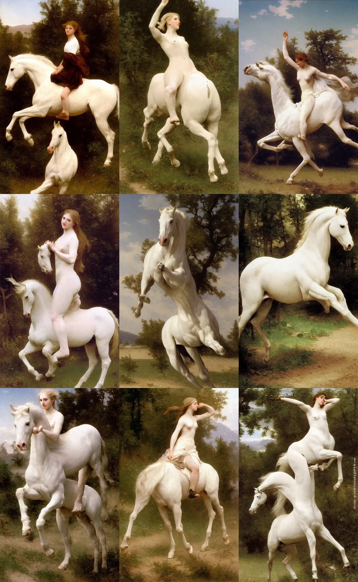 Prompt: pale girl slender elegant athletic riding white horse, bouguereau