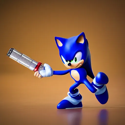 Image similar to Extremely detailed plastic figurine of movie Sonic, studio lightning, product photo, professional photography.