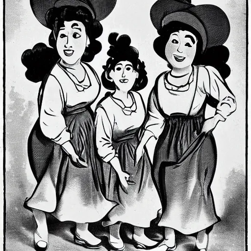 Prompt: Hispanic cleaning ladies from a 1900s Disney cartoon animated film, singing and dancing with the birds and deer in a Spanish favela