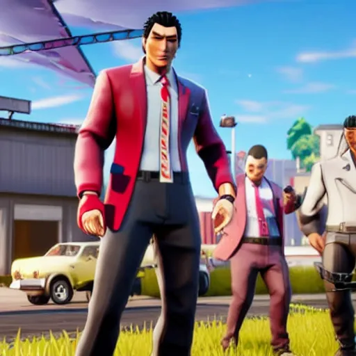 Prompt: kazuma kiryu in fortnite