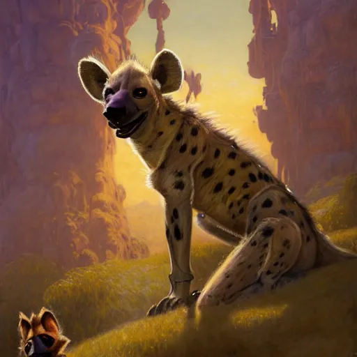 Prompt: a cinematic shot of a female hyena hyenawoman canine in wizard robes. zootopia fursona furaffinity furry art detailed face painting by gaston bussiere craig mullins jc leyendecker gustav klimt artgerm greg rutkowski furry