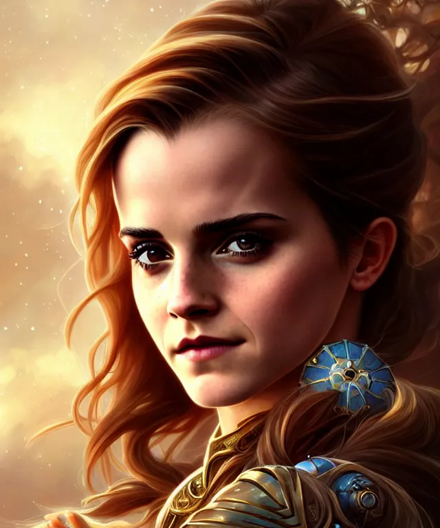 Prompt: Emma Watson as a crystal maiden, sci-fi, amber eyes, face, long hair, fantasy, intricate, elegant, highly detailed, digital painting, artstation, concept art, smooth, sharp focus, illustration, art by artgerm and greg rutkowski and alphonse mucha