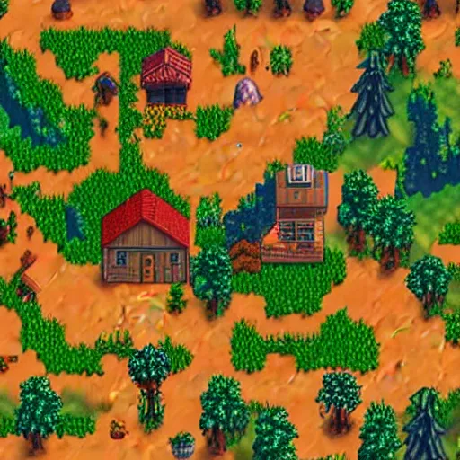 Prompt: aerial photorealistic view 3d terrain stardew valley
