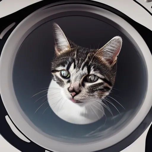 Prompt: a cat stuck in a washing machine on the moon, cinematic lightning, 8k, octane render,