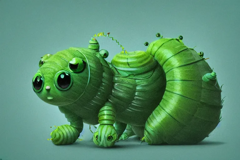 Prompt: symmetrical intricate murky clay cute hairy friendly green caterpillar worm character, in the style of craola, glossy, subsufrace scattering, highly detailed, digital painting, trending artstation, concept art, illustration, cinematic lighting, photorealism, epic, octane render