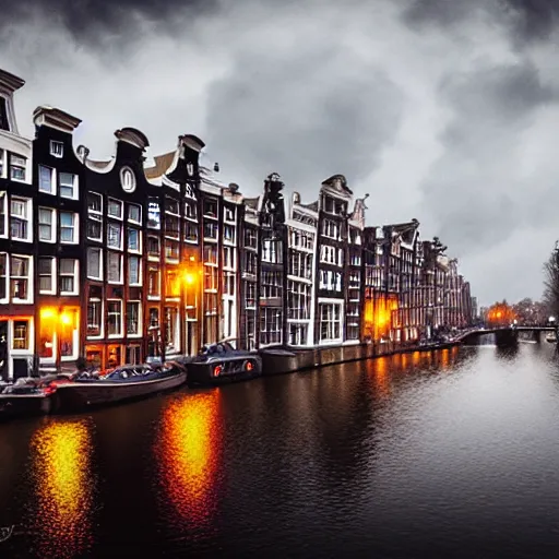 Image similar to amsterdam during a storm, very realistic, photorealistic, cinematic