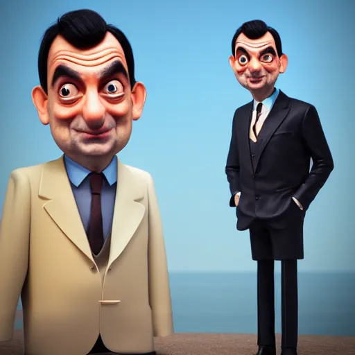 Image similar to Mr Bean in a 3D Animated Mr Bean film animated by Illumination, portrait, photograph, realistic, hyperrealistic, highly detailed, very detailed, extremely detailed, detailed, digital art, trending on artstation