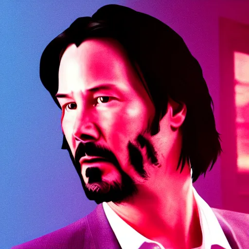 Image similar to keanu reeves breaking up with keanu reeves in front of a crowd of keanu reeves in the gym in hawkins, in the style of james jean, artstation trending, 8 k, 3 d render, photorealistic, volumetric lighting caustics, pink