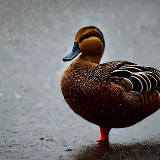 Prompt: movie poster for a movie about a lonely duck in the rain, dramatic