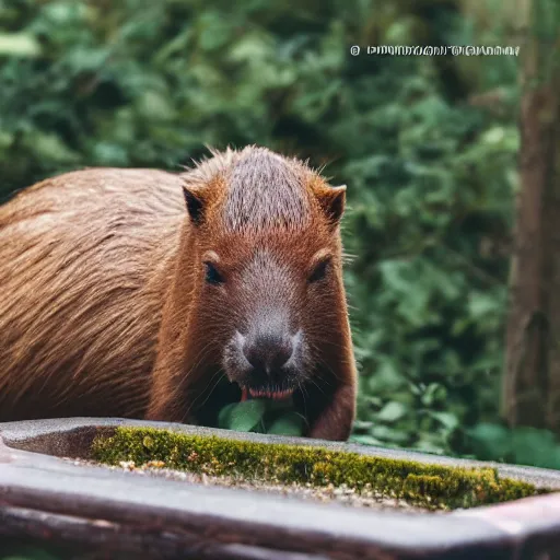 Image similar to cute capybara eating a nvidia gpu with cooling fans, chewing on a graphic card, wildlife photography, bokeh, sharp focus, 3 5 mm, taken by sony a 7 r, 4 k, award winning