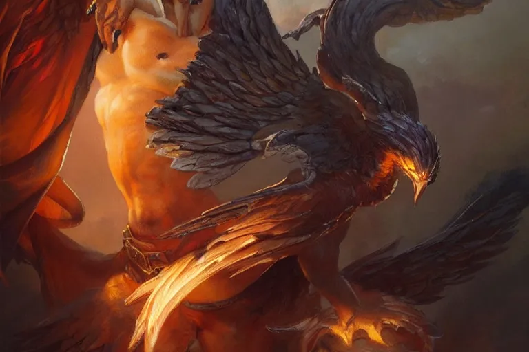 Prompt: A beautiful oil painting of a phoenix, by Lucas Graciano, Frank Frazetta, Greg Rutkowski, Boris Vallejo, epic fantasy character art, high fantasy, Exquisite detail, post-processing, low angle, masterpiece, cinematic