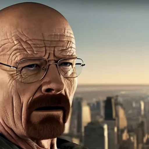 Prompt: walter white screaming at spider man on top of the empire state building, 4 k, realistic, very detailed