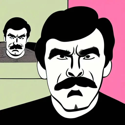 Image similar to tom selleck portrait illustrated by dan clowes