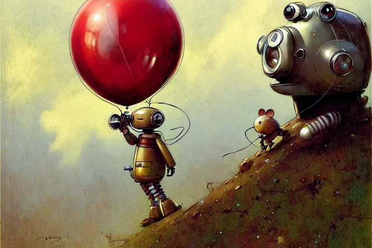 Image similar to adventurer ( ( ( ( ( 1 9 5 0 s retro future robot android mouse rv balloon robot. muted colors. ) ) ) ) ) by jean baptiste monge!!!!!!!!!!!!!!!!!!!!!!!!! chrome red