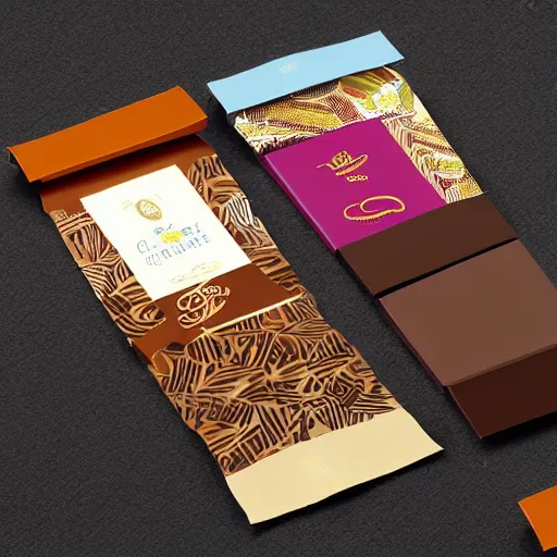 Prompt: chocolate packaging design, premium, bold colours, patterns, behance, packaging of the world