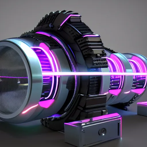 Prompt: a futuristic cyberpunk neon mechanical camera, 3d render, realistic