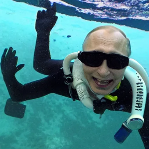 Image similar to putin below water scubadiving while smiling