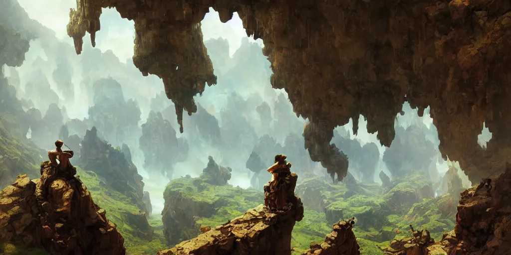 Image similar to huge cave ceiling clouds made of green earth towns, industry, steampunk villages castles, buildings inverted upsidedown mountain artstation illustration sharp focus sunlit vista painted by ruan jia raymond swanland lawrence alma tadema zdzislaw beksinski norman rockwell tom lovell alex malveda greg staples