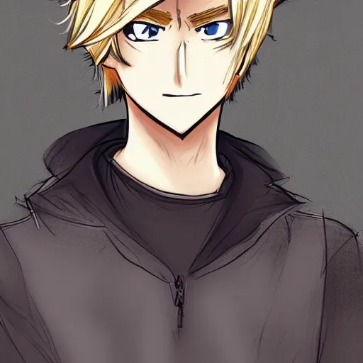 Image similar to concept art of a man with blond wavy hair, anime style