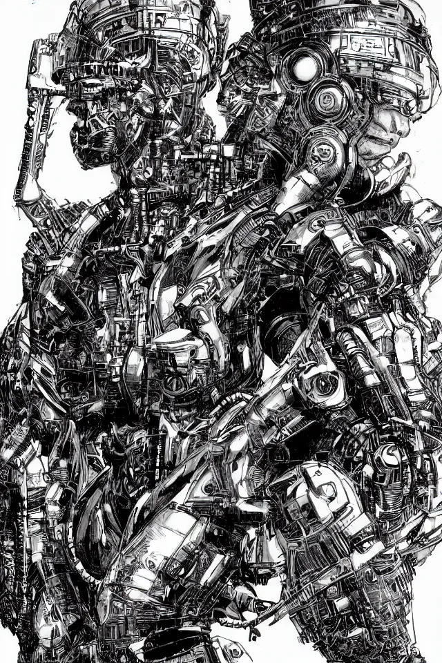 Prompt: comic book illustration, portrait of Machine Man, concept art by Barry Windsor-Smith, sci-fi, sharp focus, Trending on Artstation HQ, deviantart