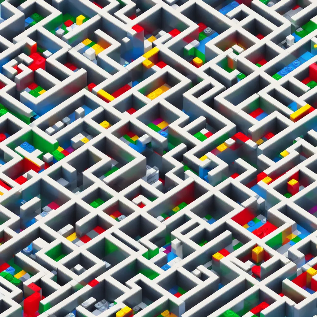 Image similar to wimmelbilder maze made of lego, isometric, octane render, unreal engine