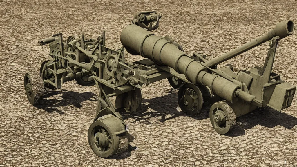 Image similar to view of heavy artillery system howitzer, world war 2, high quality, high detail, photorealistic,