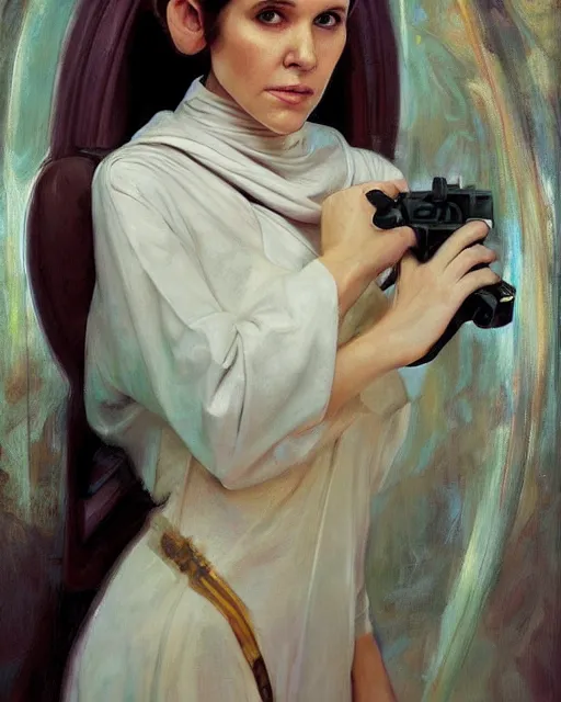 Image similar to portrait of a Princess Leia by Mandy Jurgens and Richard Schmid and chuck close and mucha