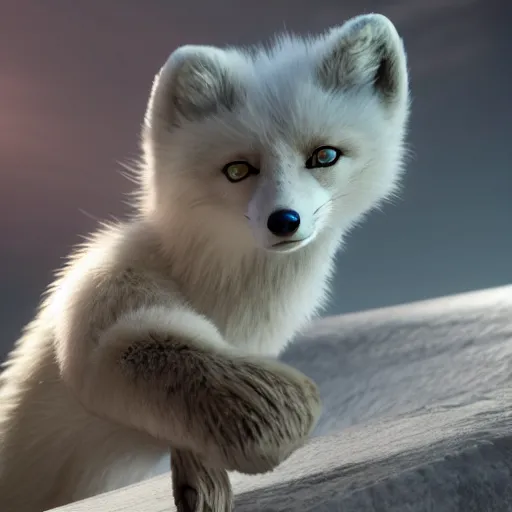 Prompt: studio quality advertising photo depicting an anthropomorphic arctic fox furry as a character in Final Fantasy