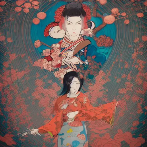 Image similar to james jean style, utagawa kunisada 3 d style, vfx art, unreal engine render, claymation style, colourful, volumetric light, digital painting, digital illustration, dramatic light,