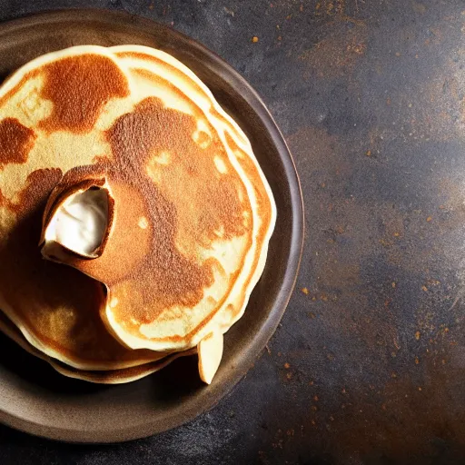 Prompt: pancake shaped like a bear, award winning food photo magazine, high quality, studio lighting