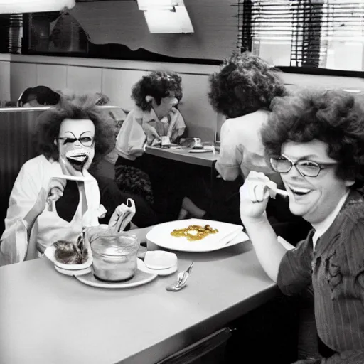 Prompt: ronald mcdonald eating at wendy's