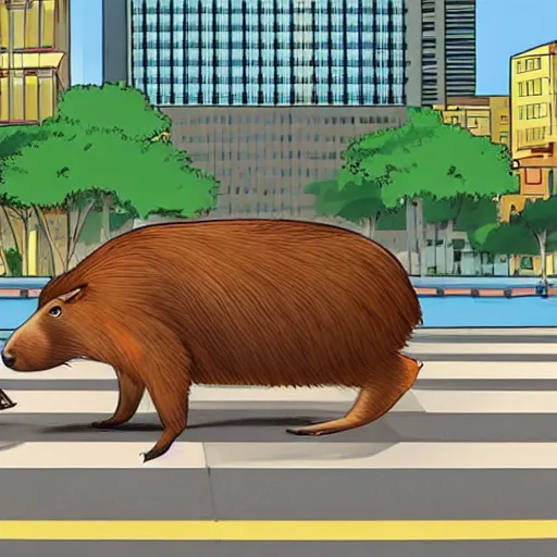 Prompt: giant capybara destroying a city