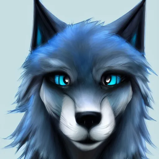 Image similar to art of an anthropomorphic furry style Blue wolf fursona, profile picture, Falvie, trending on artstation