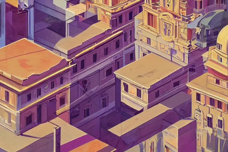 Image similar to !! photography isometric!! rome in a sunny day, artwork by tooth wu, colorful contrast,!!!! very coherent!!!!, dark shadow, thick lineart